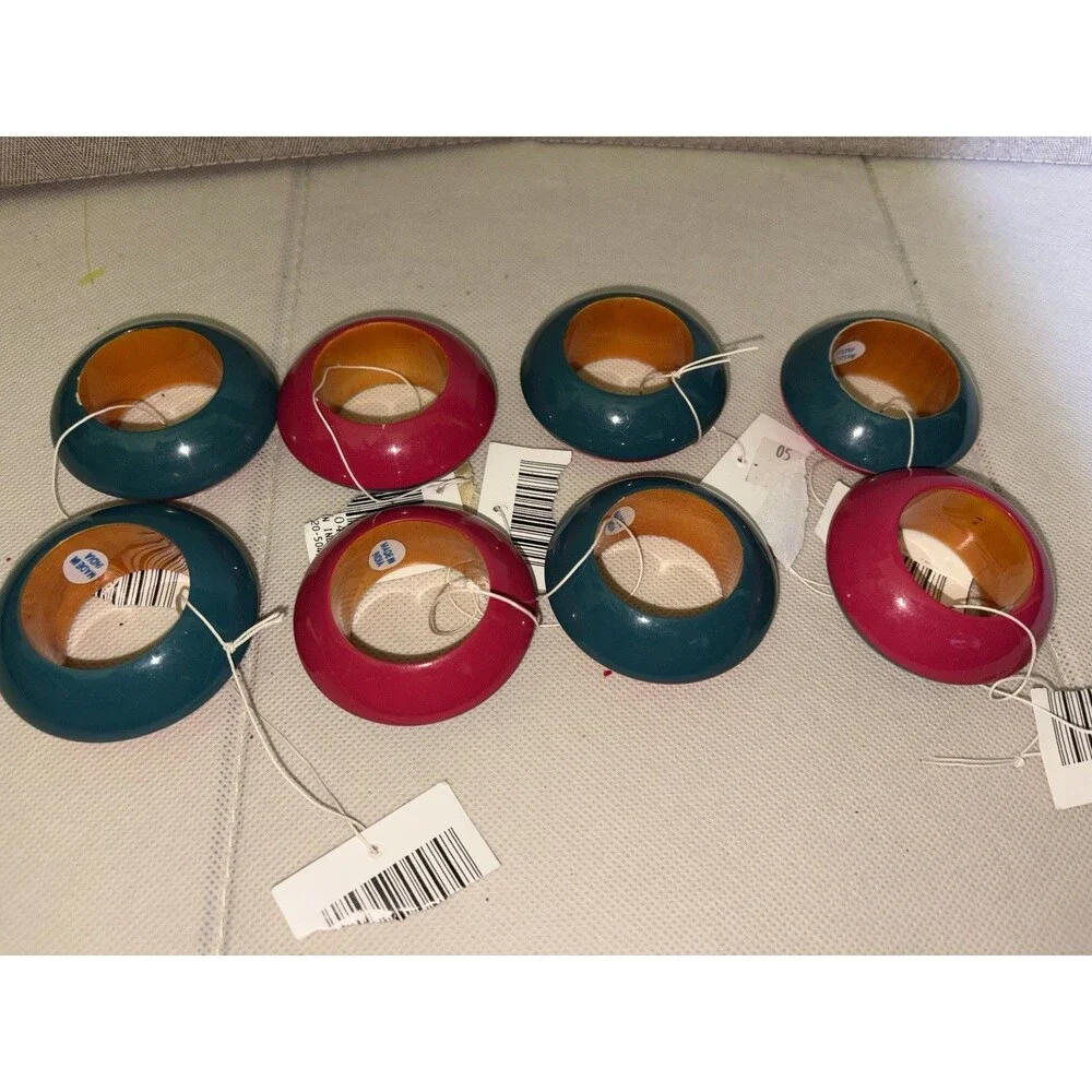 Vintage Retro Napkin Ring Holders Colorful Two Tone Green Pink Brown 80s 90s